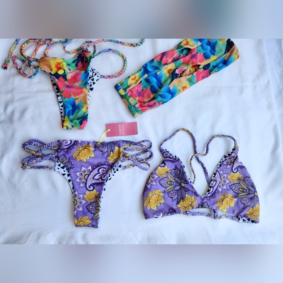 NWT Moana Bikini SET of TWO 2 Colorful Summer 4 pieces 2 Tops 2 Bottoms Size L - Picture 4 of 10